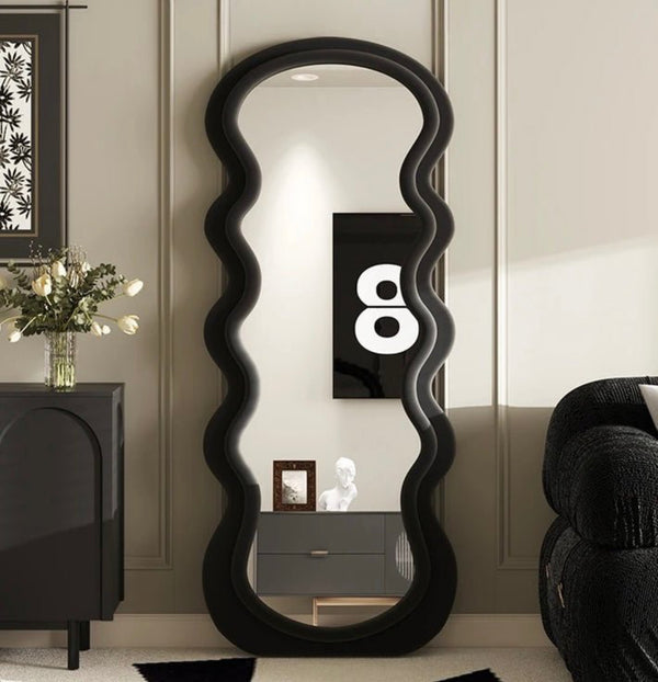 Wavy black velvet wall  mirror