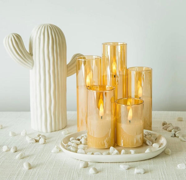 Flameless LED Candles with Glass Jar and Soft Glowing Light set of 3.