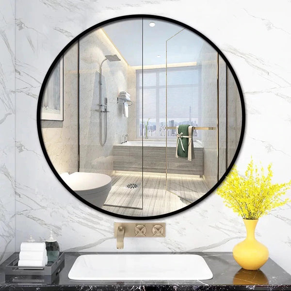 Medium Round Aluminum Black Frame Wall Mirror