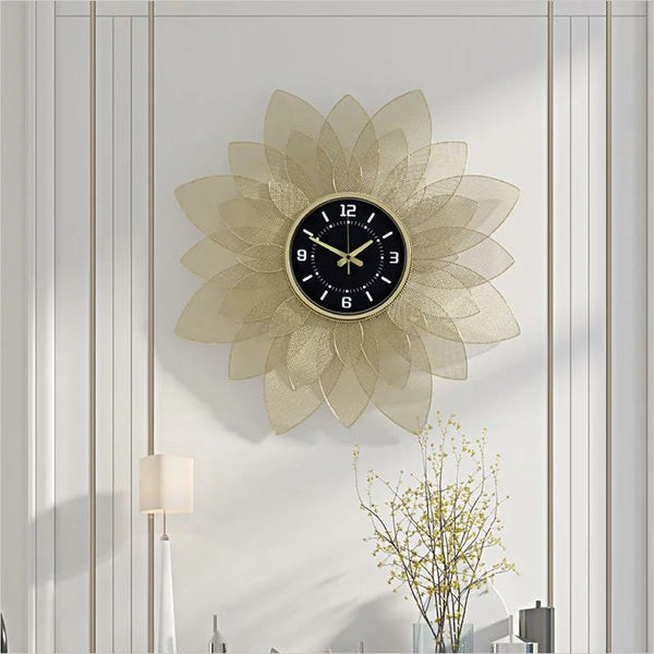 Gold Metal Iron Wall Clock with Black Dial size 70x70